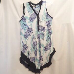 7 Island Sleeveless Trapeze Dress Button Front, Purple/Turquoise/Black.  Size 3X